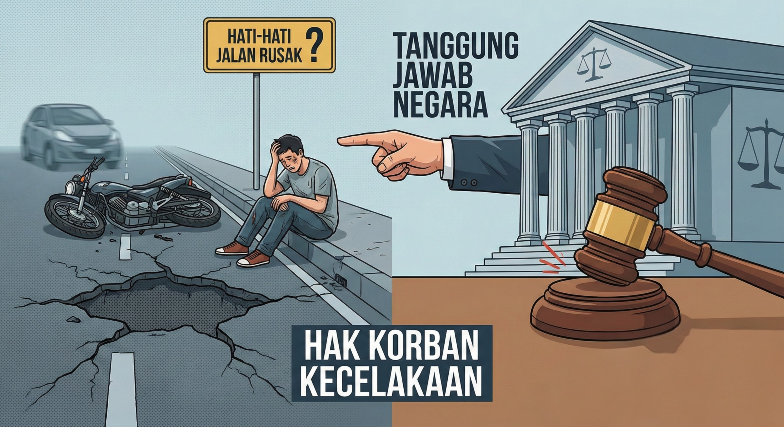 JALAN RUSAK SEBABKAN KECELAKAAN: MENAKAR TANGGUNG JAWAB HUKUM NEGARA DAN HAK KORBAN